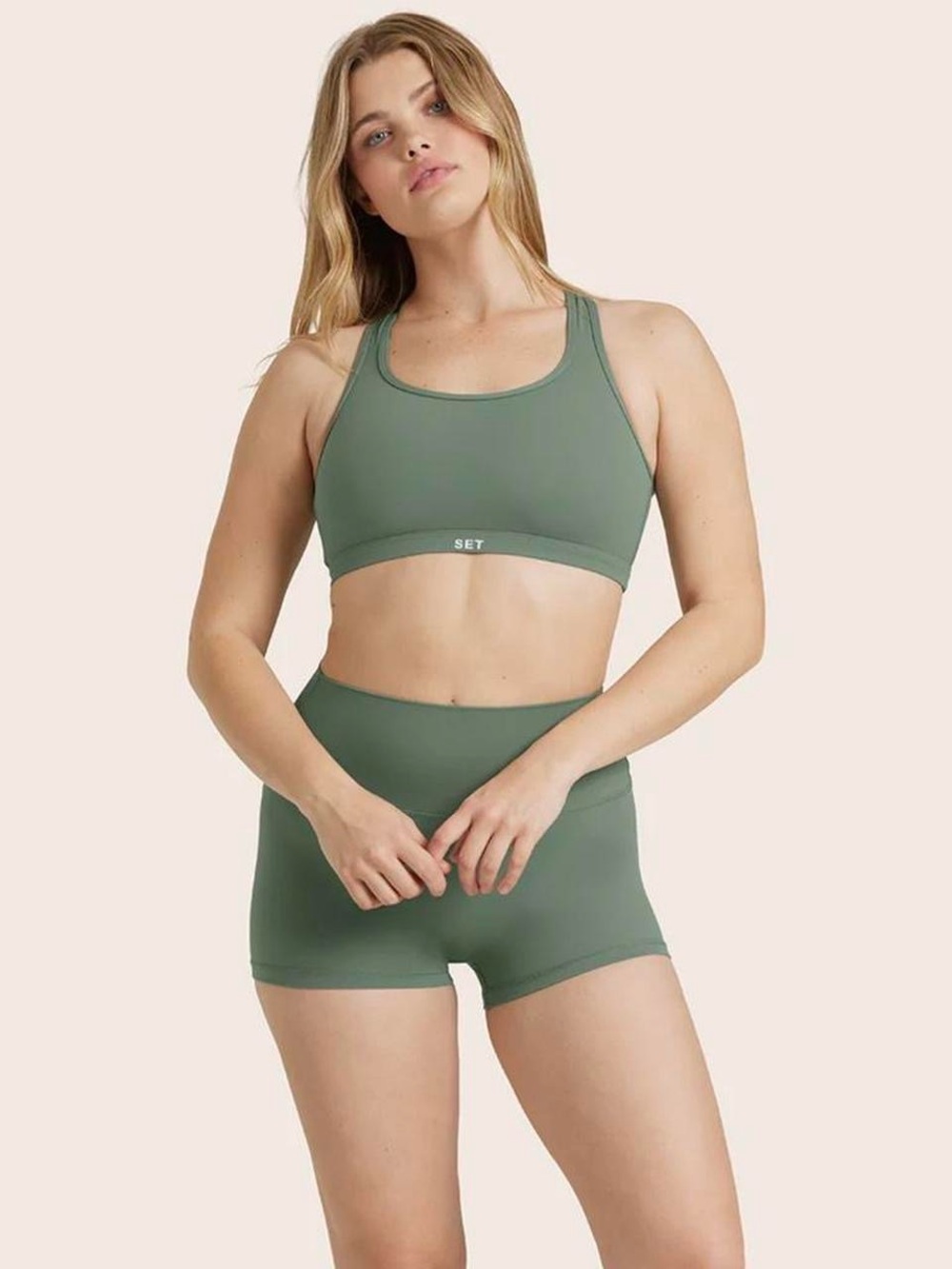 Set Active Crossback Sports Bra - Size Small - Sage Green